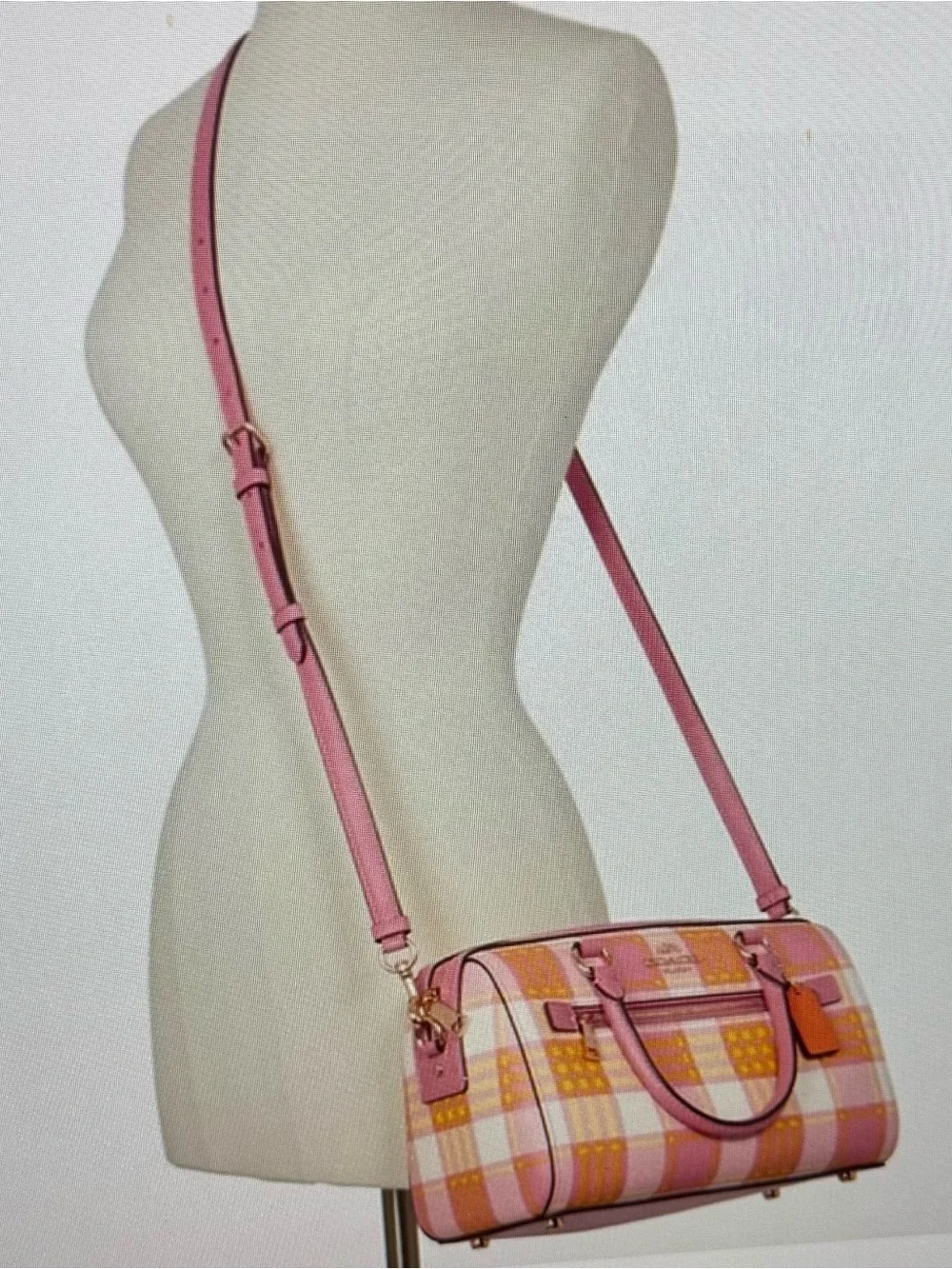 Coach Pink Yellow Plaid Dome Satchel - Picture 3 of 16